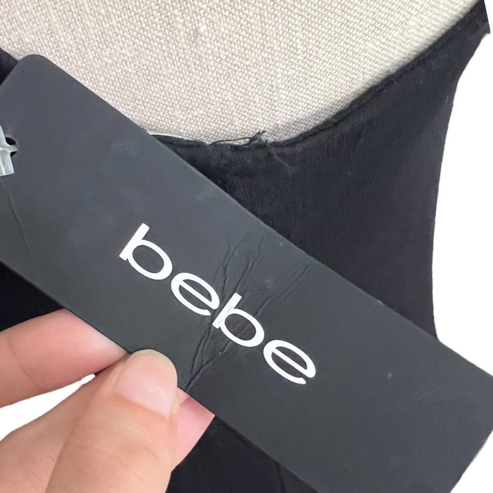 NWT Bebe Rhinestone Spell Out Dress Black Ribbed Size Medium - Picture 4 of 5